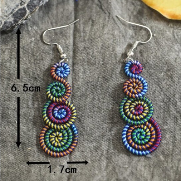 Colorful Spiral Bohemian Drop Pierced Earrings ER09 - Picture 3 of 3
